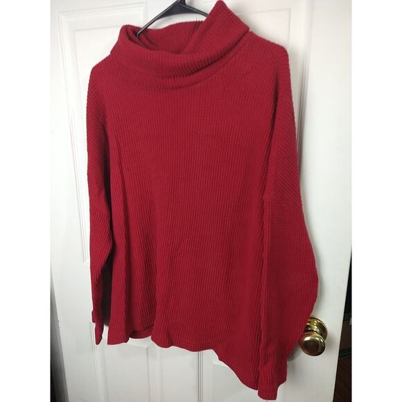 Old Navy Woman L Sweater Turtleneck Red Waffle Knit Pullover Casual Cabin Core - Picture 2 of 8